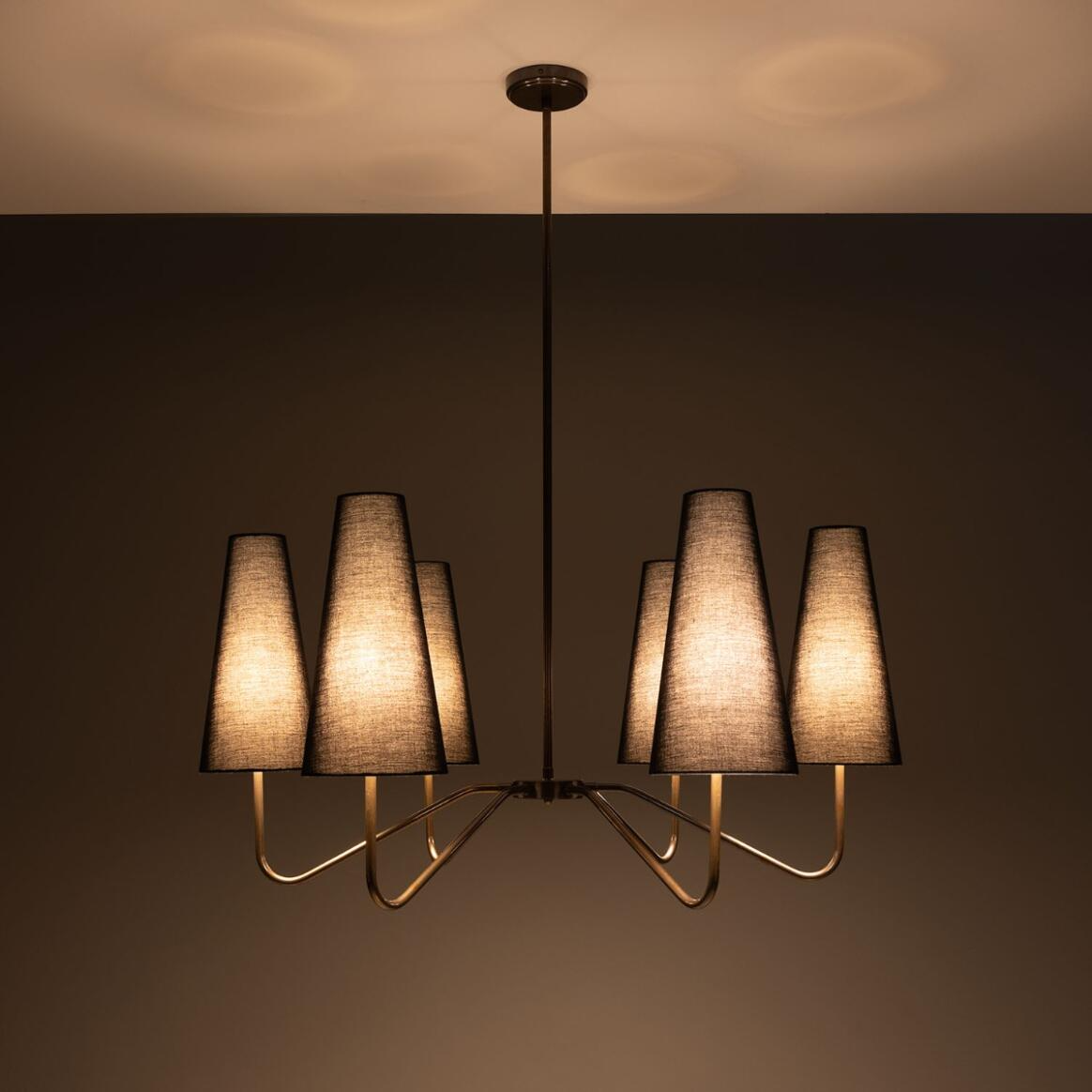 Mullan Para Modern Brass Chandelier with Fabric Shades Six-Arm - Antique Brass Finish