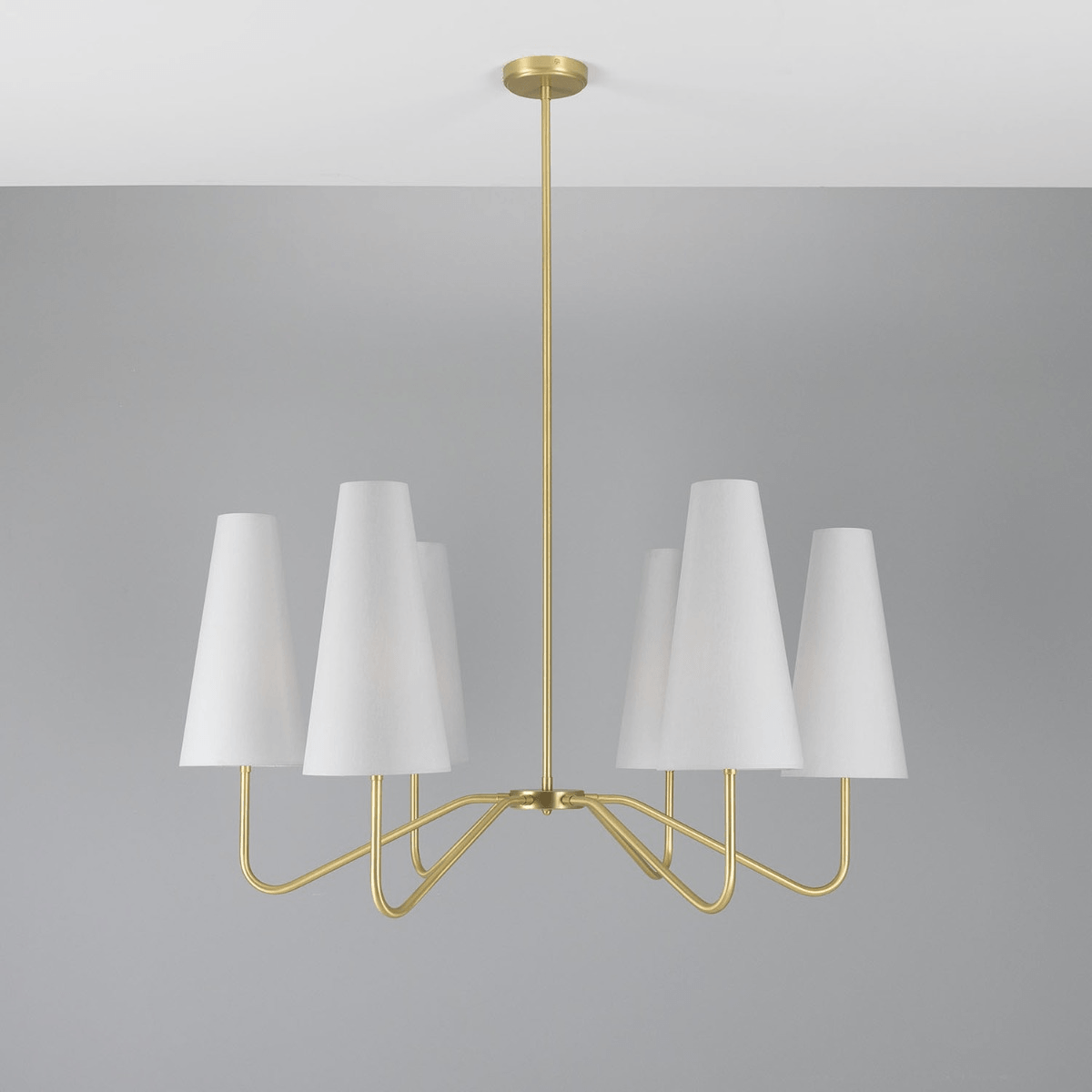 Mullan Para Modern Brass Chandelier with Fabric Shades Six-Arm - Satin Brass Finish