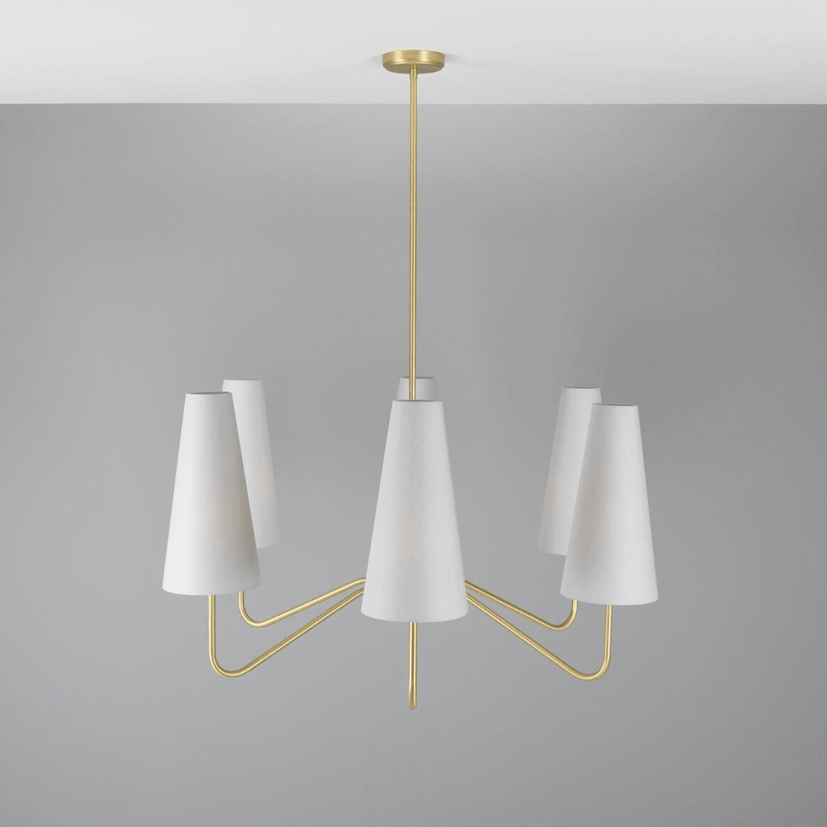 Mullan Para Modern Brass Chandelier with Fabric Shades Six-Arm - Satin Brass Finish