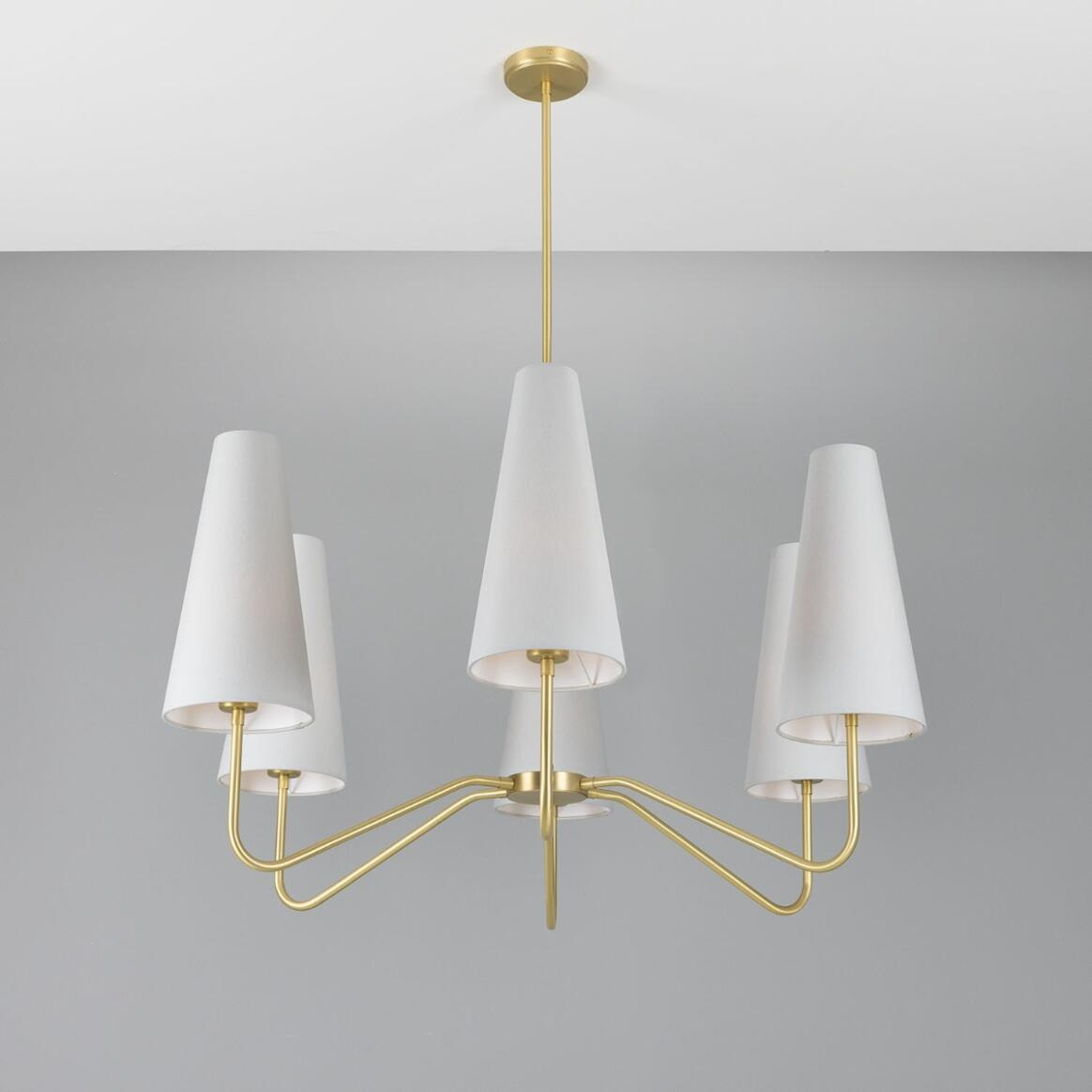 Mullan Para Modern Brass Chandelier with Fabric Shades Six-Arm - Satin Brass Finish