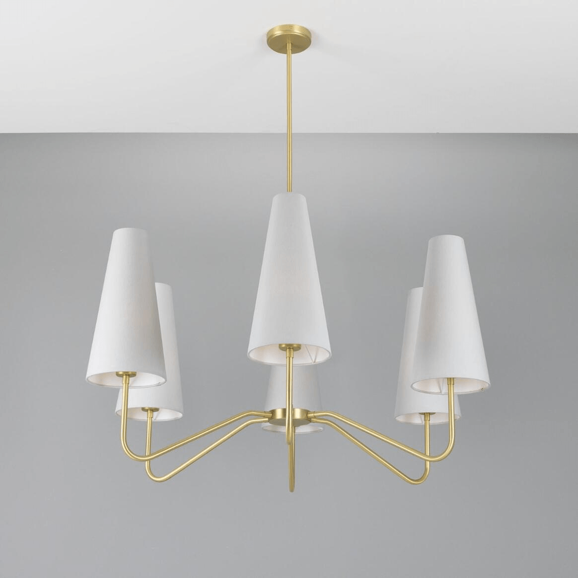 Mullan Para Modern Brass Chandelier with Fabric Shades Six-Arm - Satin Brass Finish