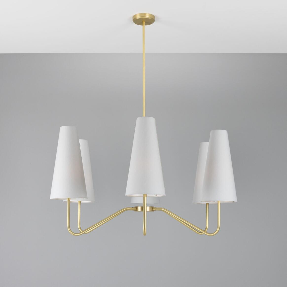 Mullan Para Modern Brass Chandelier with Fabric Shades Six-Arm - Satin Brass Finish