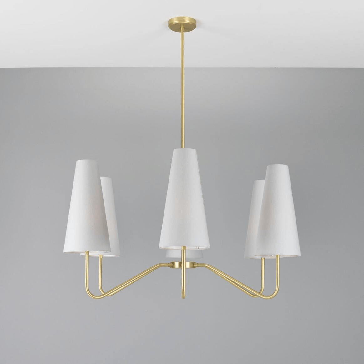 Mullan Para Modern Brass Chandelier with Fabric Shades Six-Arm - Satin Brass Finish