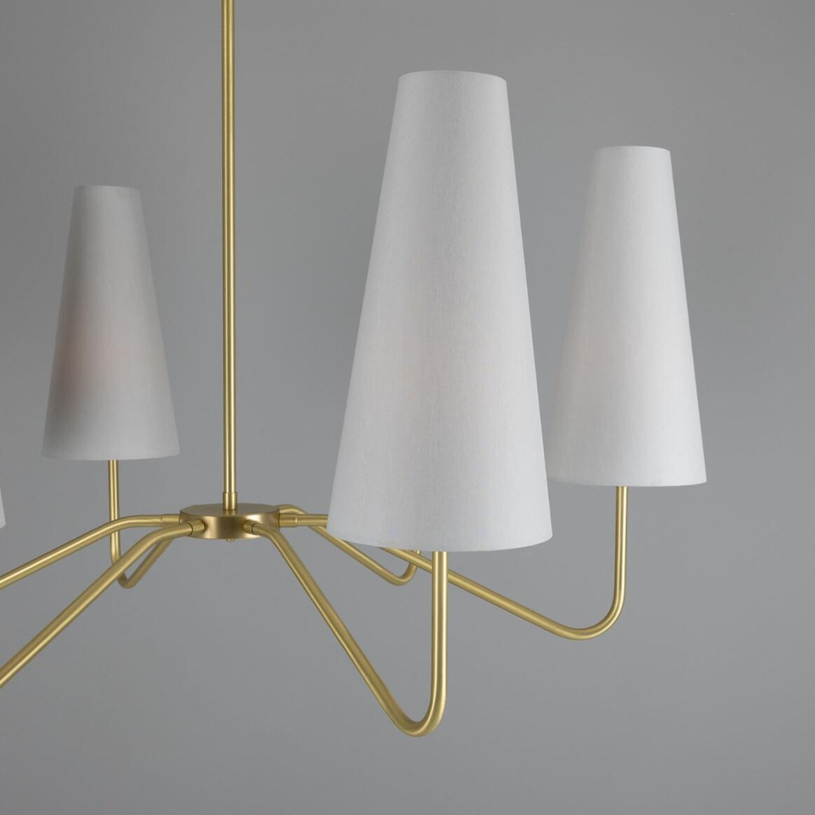 Mullan Para Modern Brass Chandelier with Fabric Shades Six-Arm - Satin Brass Finish