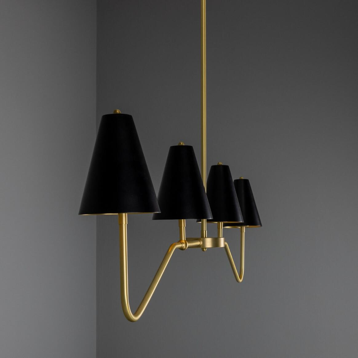 Mullan Salvador Island Bar Chandelier with Brass Shades - Satin Brass / Powder-Coated Matte Black Shades Finish
