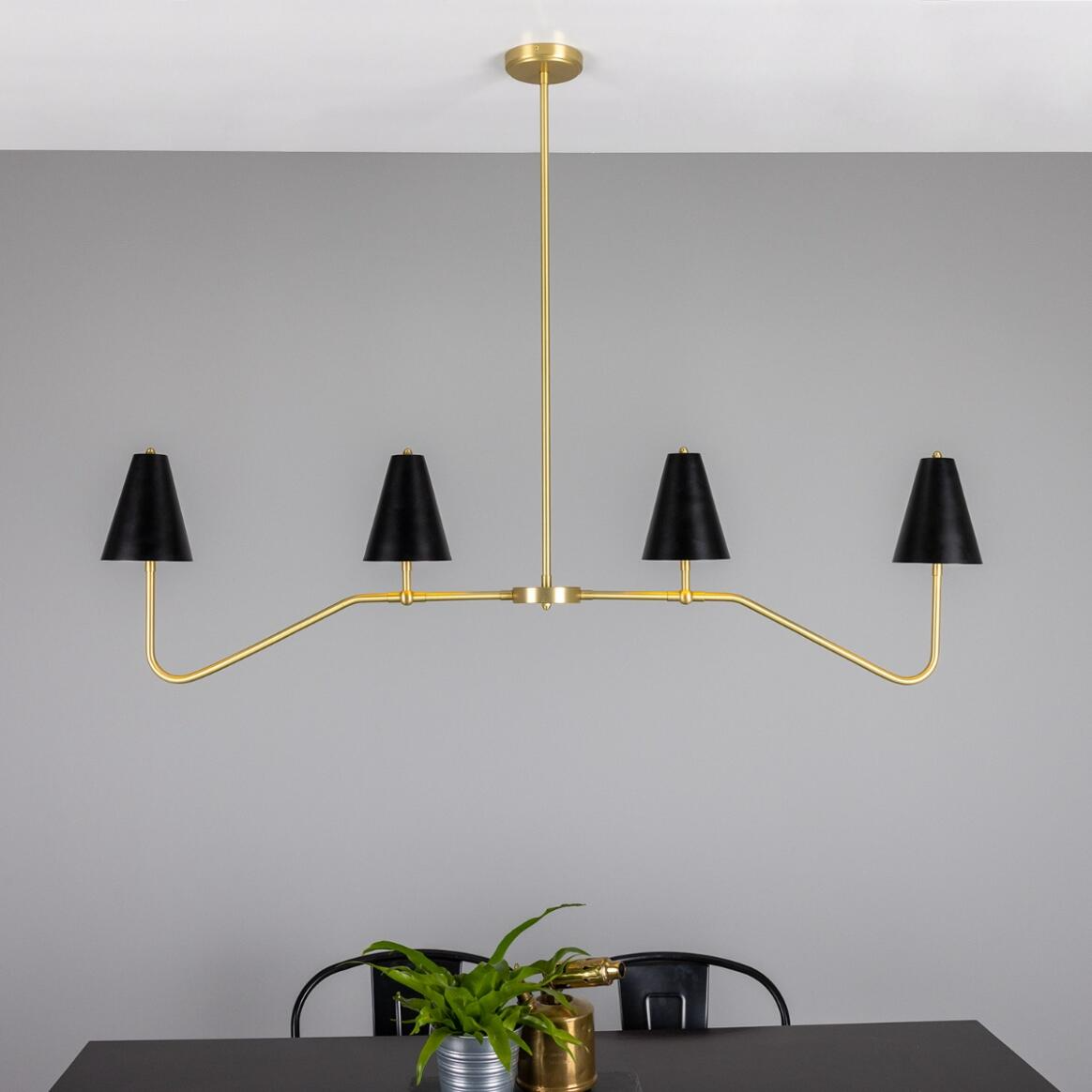 Mullan Salvador Island Bar Chandelier with Brass Shades - Satin Brass / Powder-Coated Matte Black Shades Finish