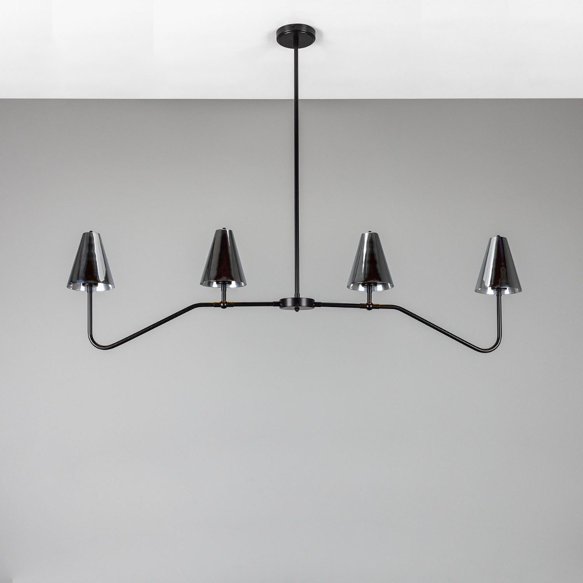 Mullan Salvador Island Bar Chandelier with Brass Shades - Powder-Coated Matte Black / Powder-Coated Chrome Shades Finish