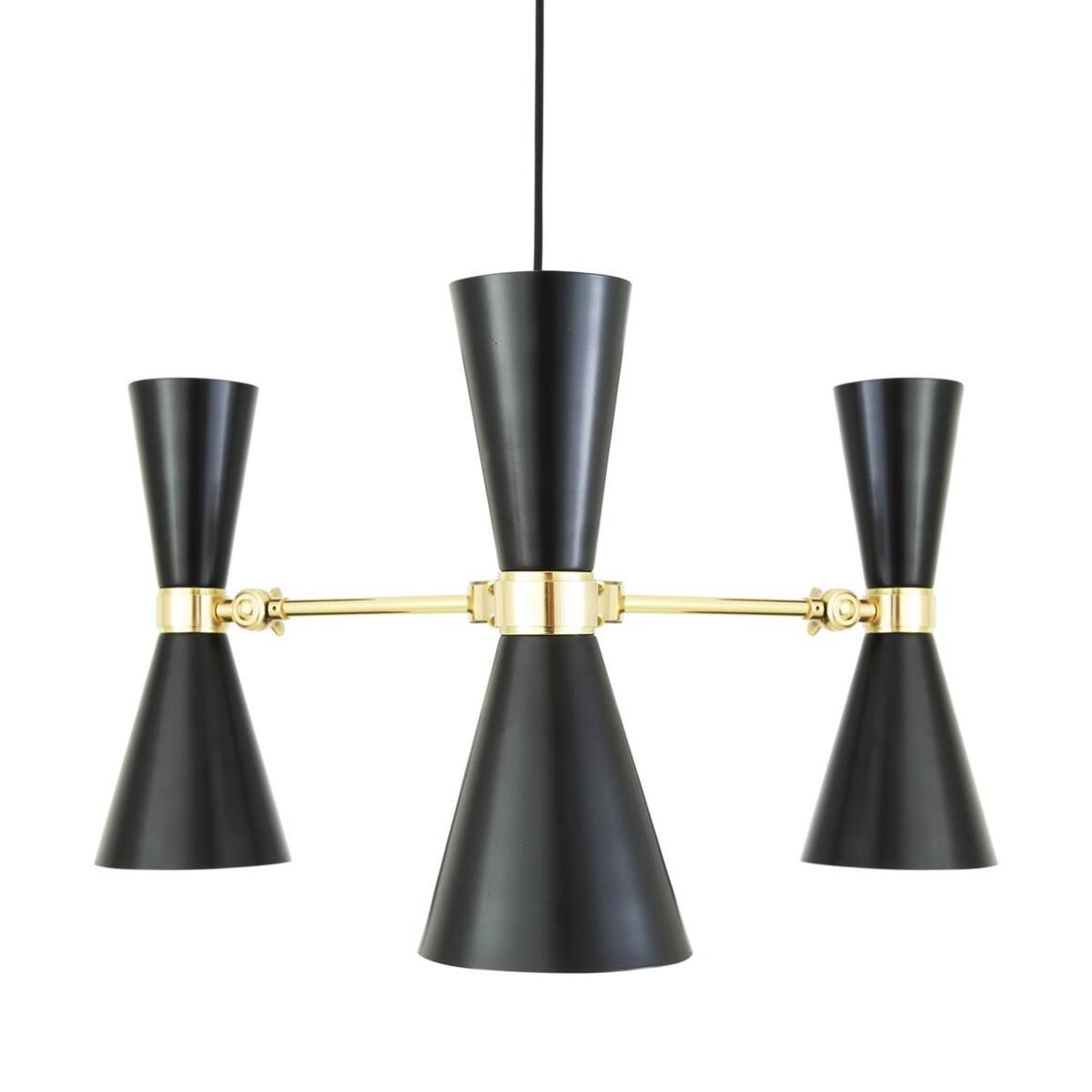 Mullan Cairo Mid-Century Chandelier Three-Arm - Powder-Coated Matte Black / Polished Brass Finish