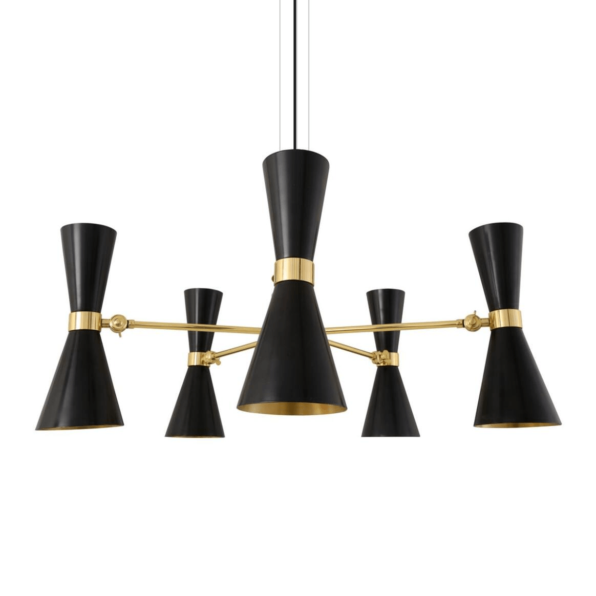 Mullan Cairo Mid-Century Chandelier Five-Arm - Powder-Coated Matte Black / Polished Brass Finish