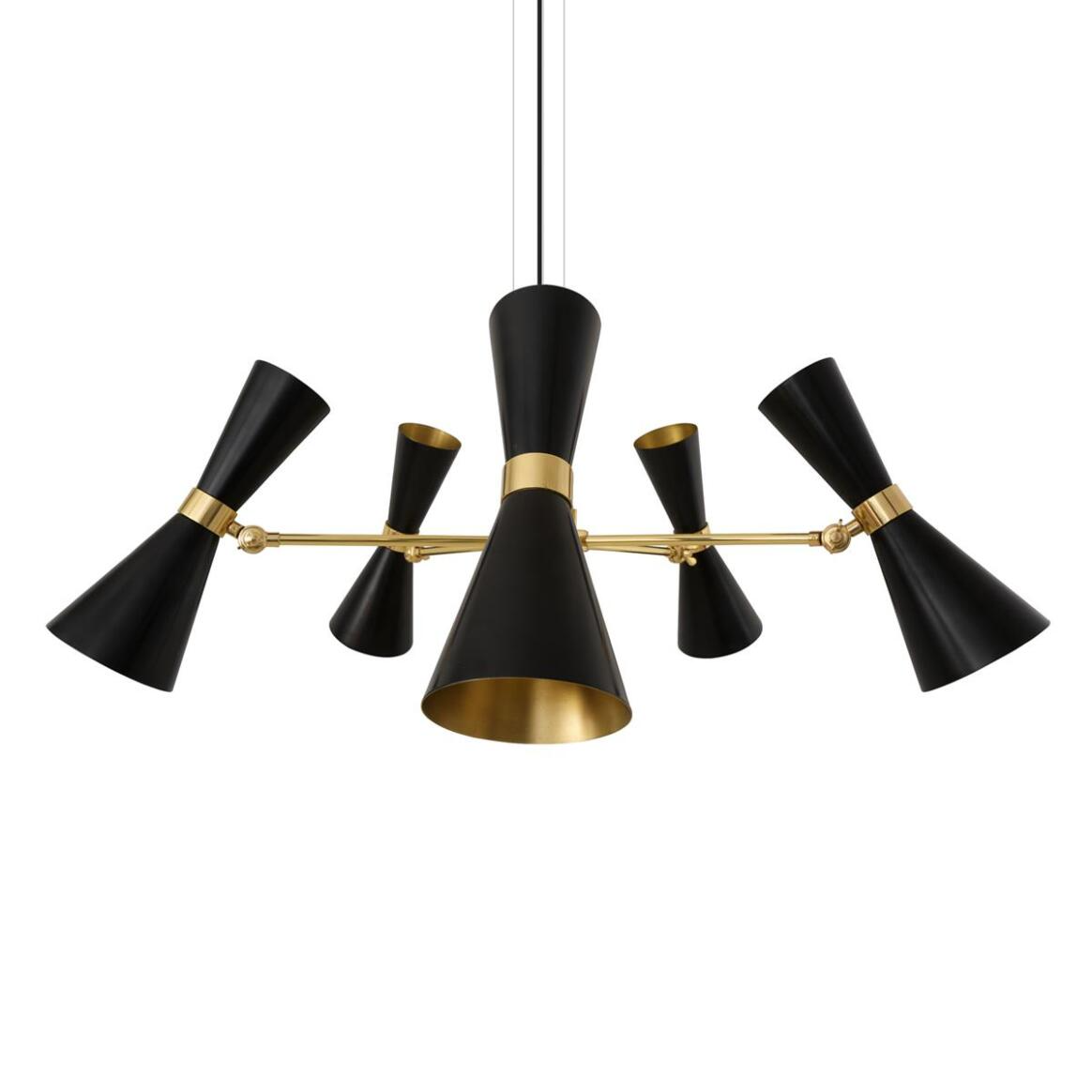 Mullan Cairo Mid-Century Chandelier Five-Arm - Powder-Coated Matte Black / Polished Brass Finish