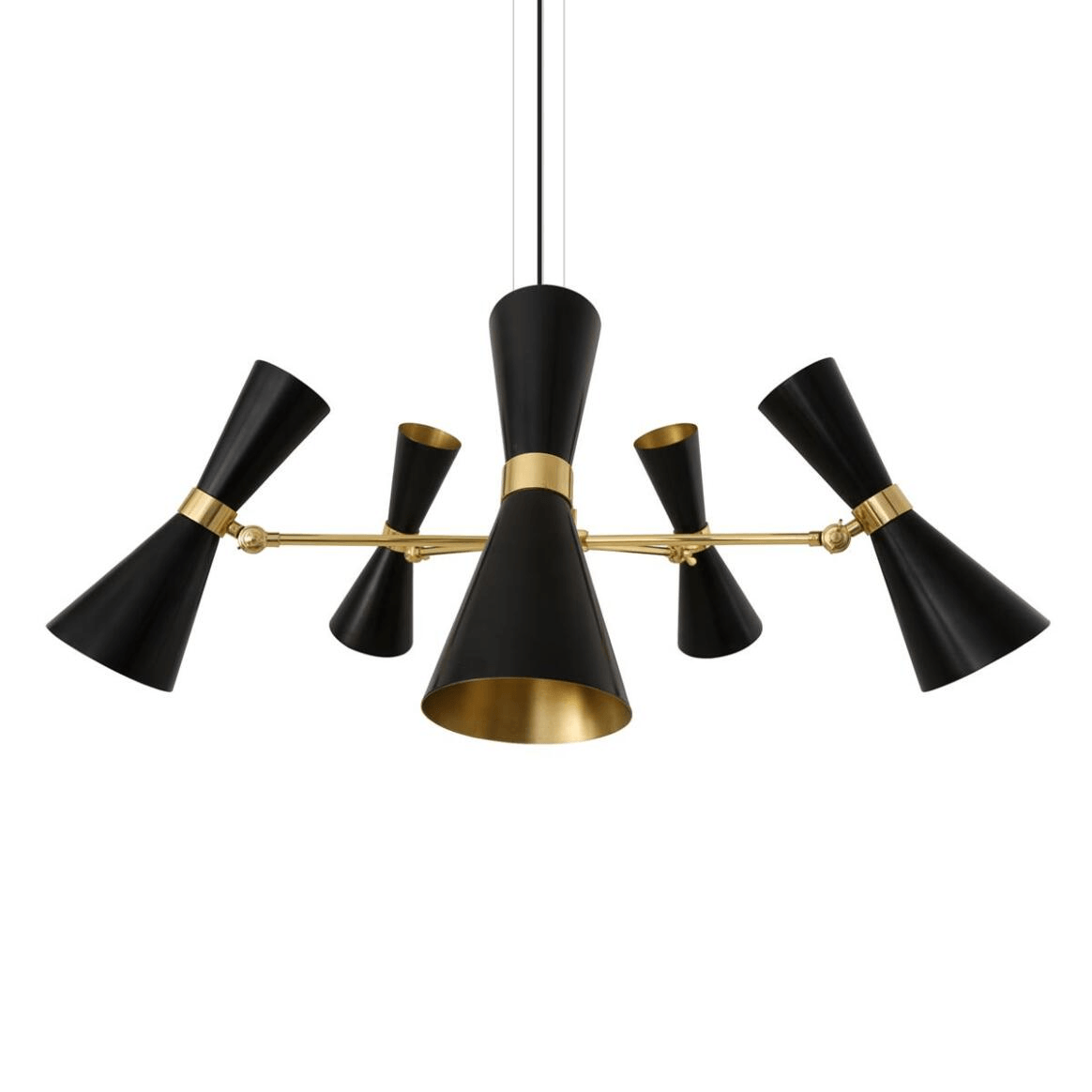 Mullan Cairo Mid-Century Chandelier Five-Arm - Powder-Coated Matte Black / Polished Brass Finish
