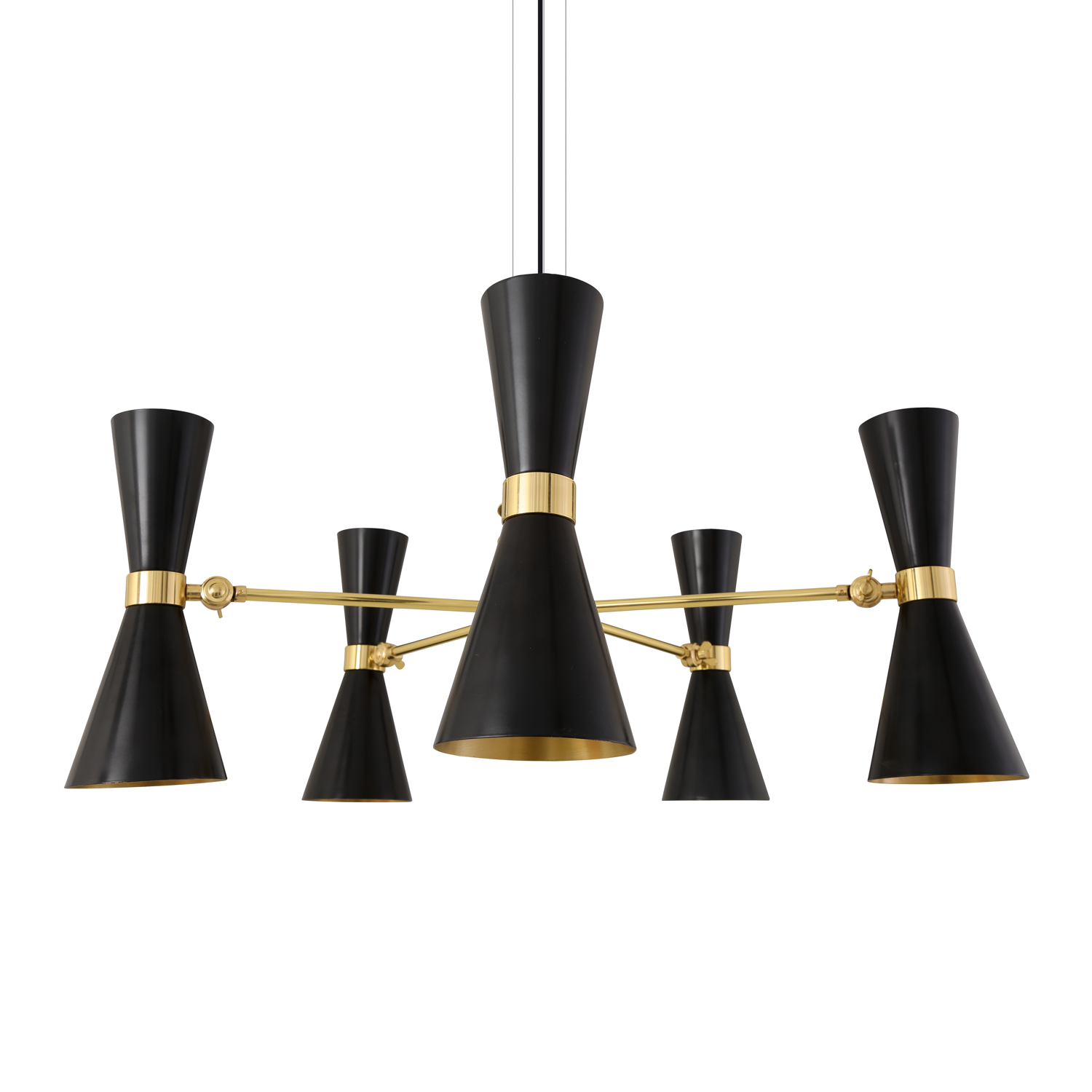 Mullan Cairo Mid-Century Chandelier Five-Arm - Powder-Coated Matte Black / Polished Brass Finish