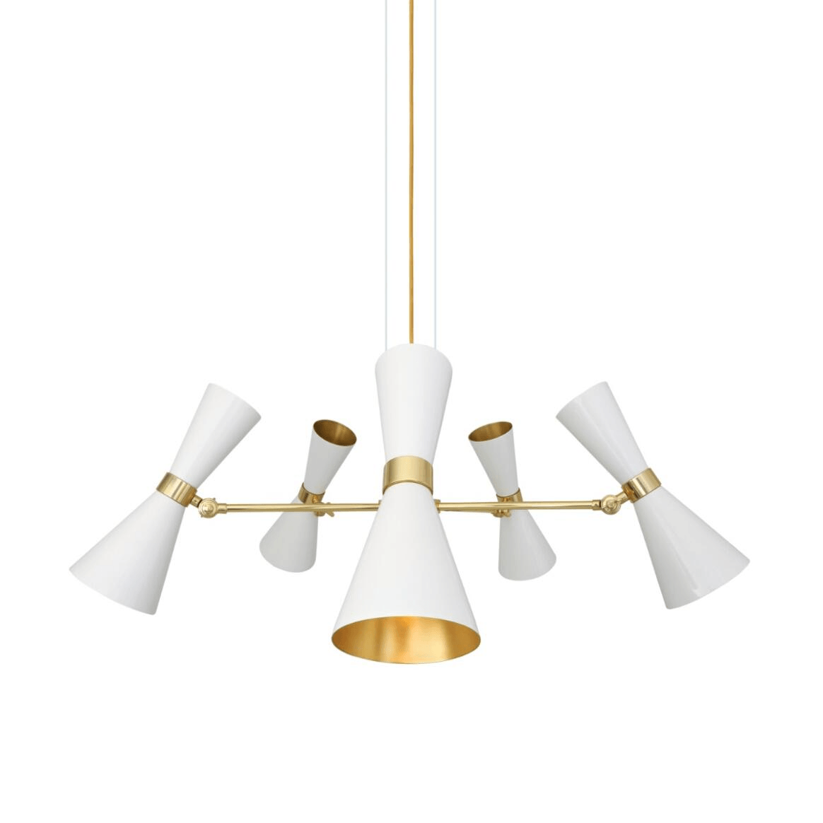 Mullan Cairo Mid-Century Chandelier Five-Arm - Powder-Coated White / Polished Brass Finish