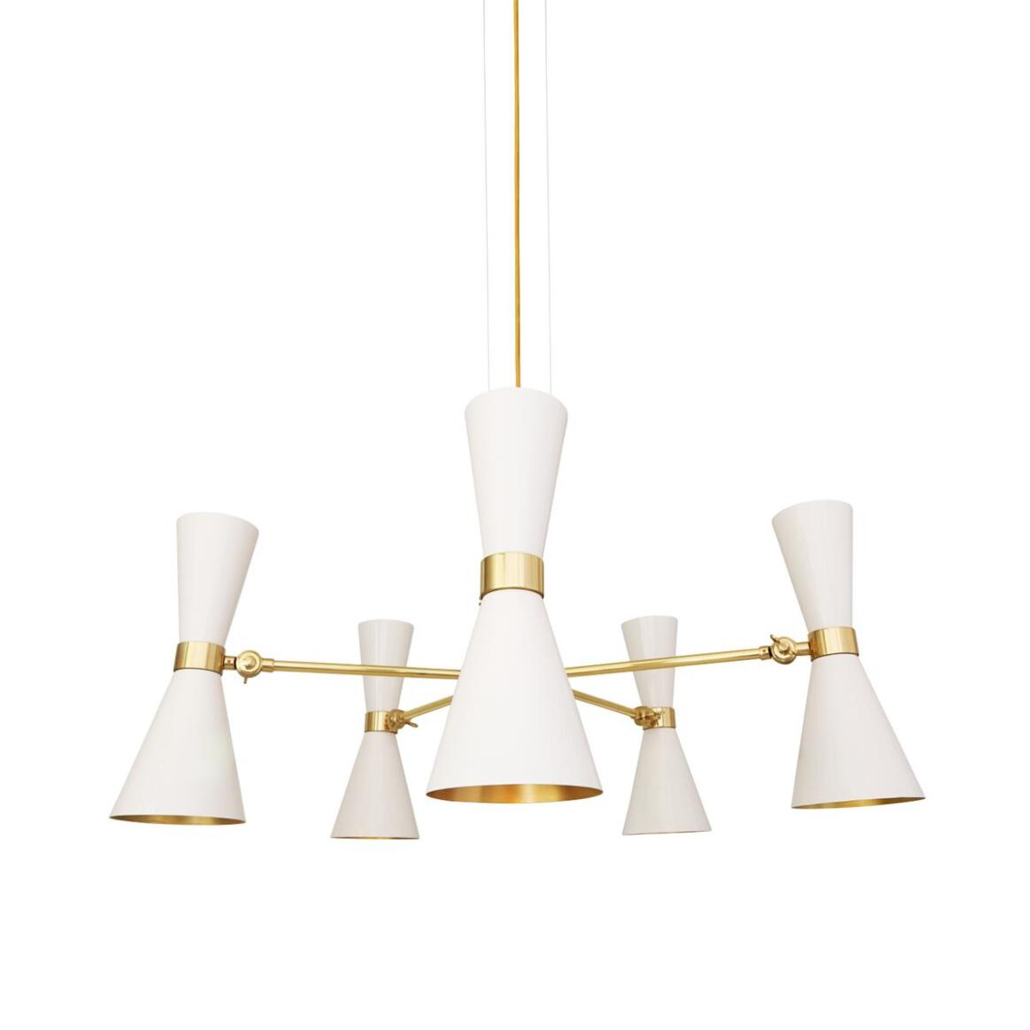 Mullan Cairo Mid-Century Chandelier Five-Arm - Powder-Coated White / Polished Brass Finish