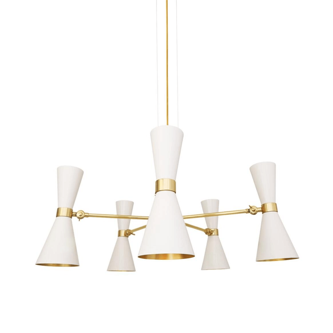 Mullan Cairo Mid-Century Chandelier Five-Arm - Powder-Coated White / Polished Brass Finish