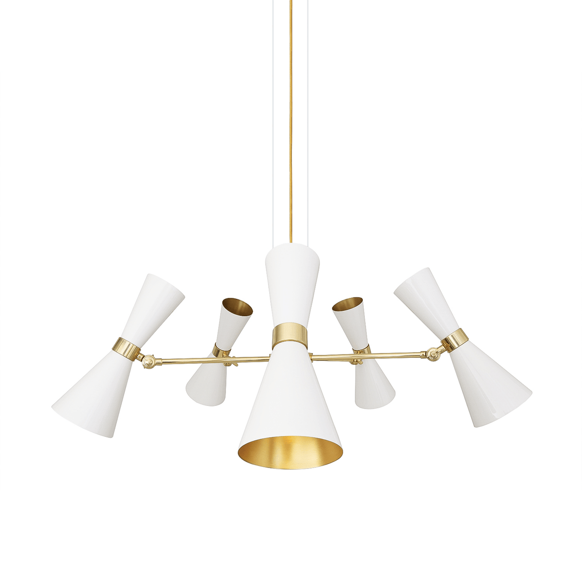Mullan Cairo Mid-Century Chandelier Five-Arm - Powder-Coated White / Polished Brass Finish