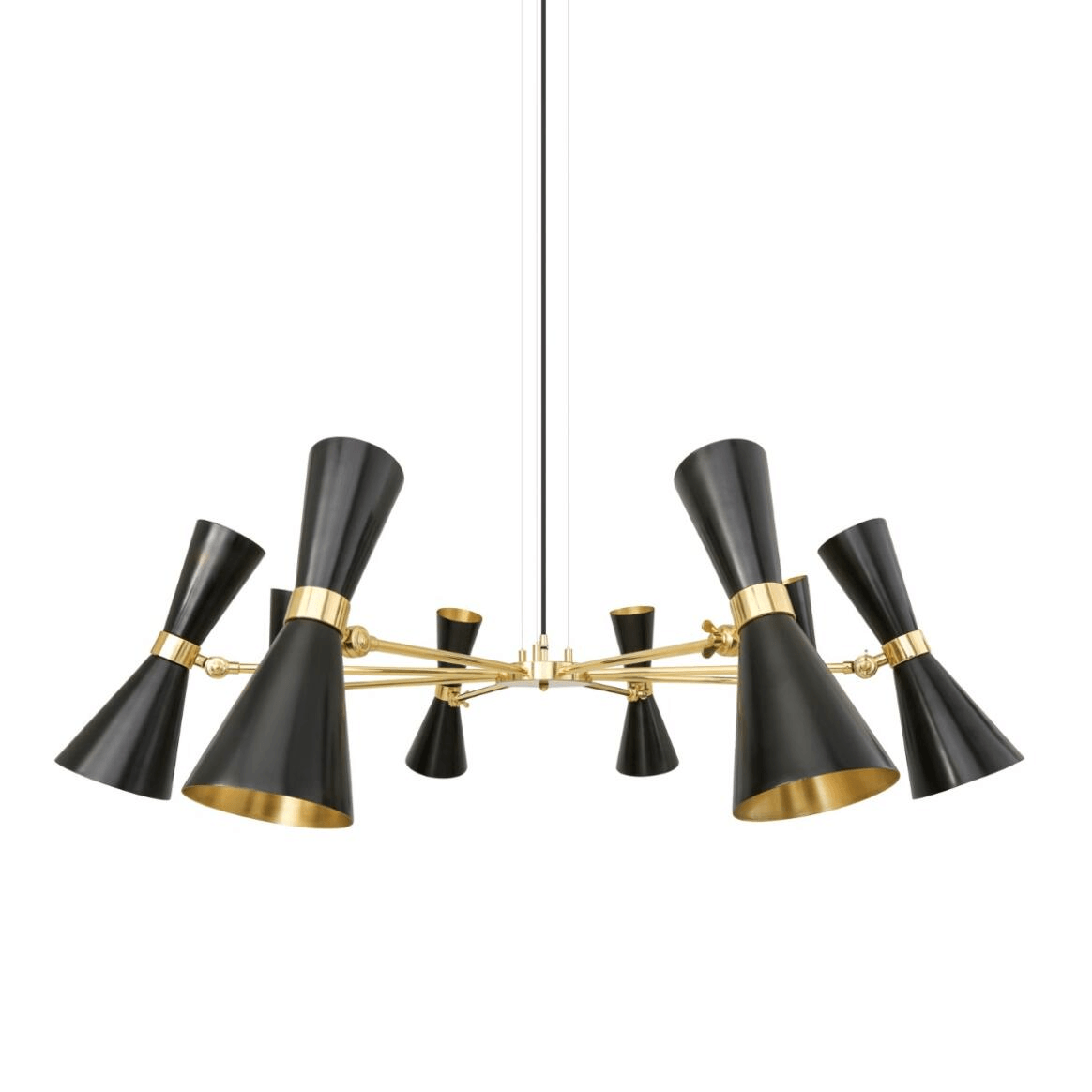 Mullan Cairo Mid-Century Chandelier Eight-Arm - Powder-Coated Matte Black / Polished Brass Finish