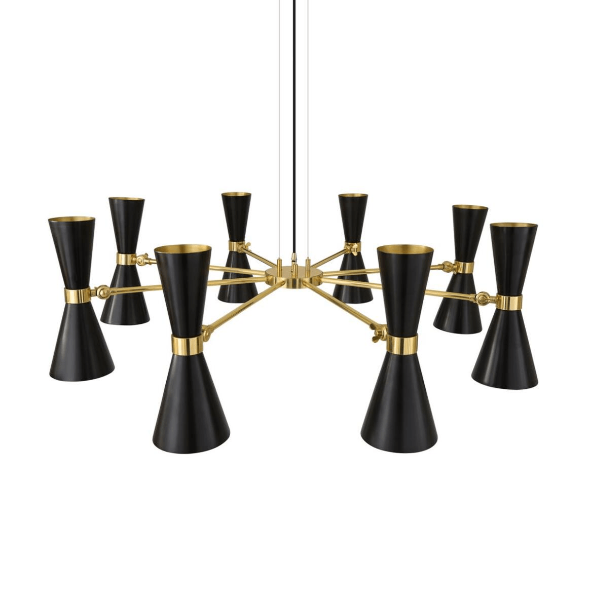 Mullan Cairo Mid-Century Chandelier Eight-Arm - Powder-Coated Matte Black / Polished Brass Finish