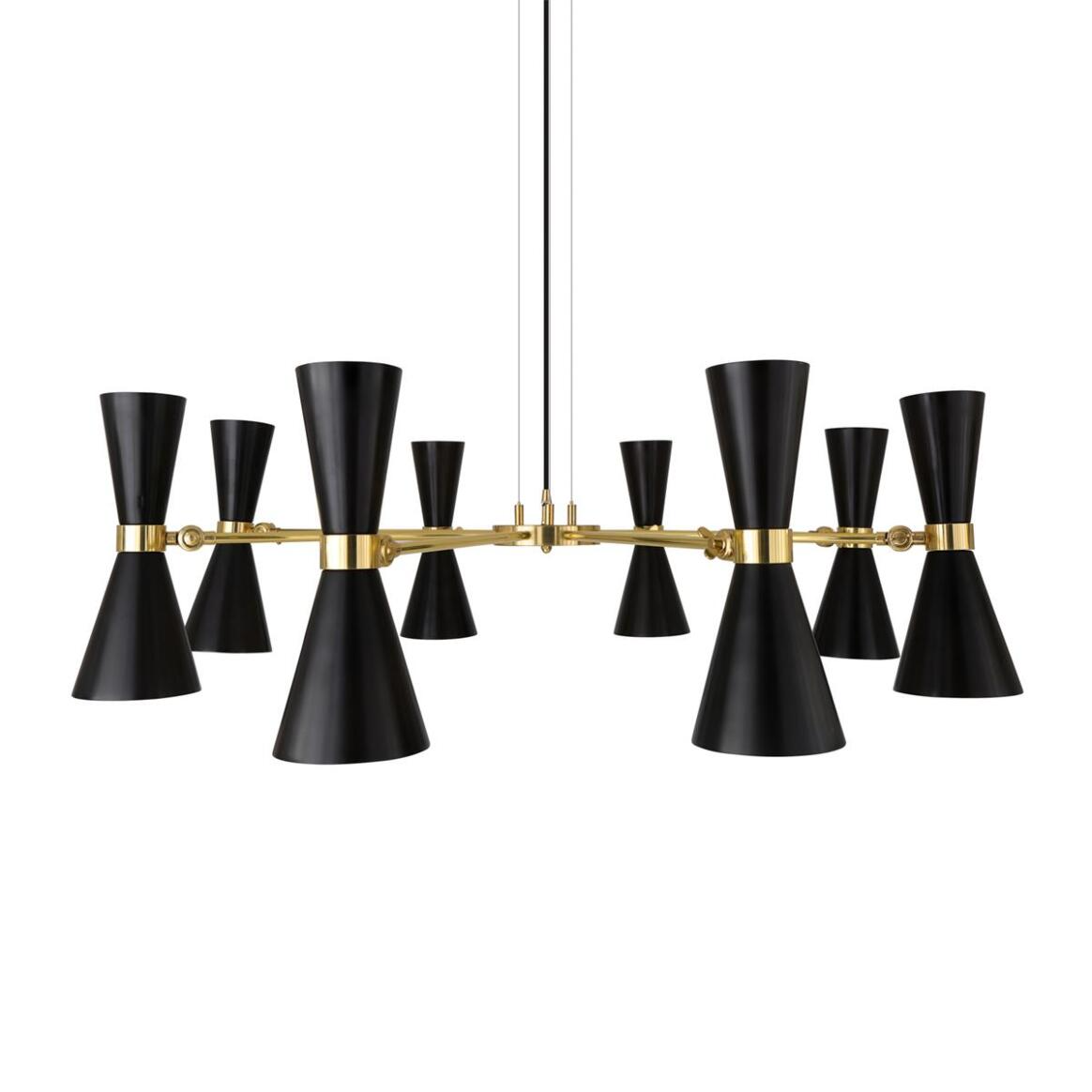 Mullan Cairo Mid-Century Chandelier Eight-Arm - Powder-Coated Matte Black / Polished Brass Finish