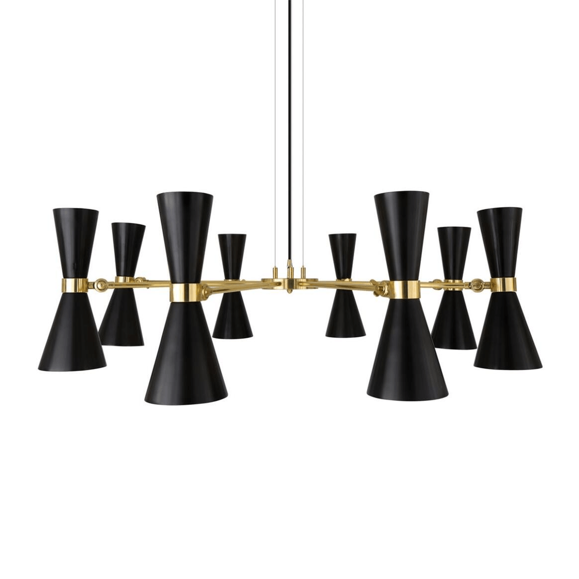 Mullan Cairo Mid-Century Chandelier Eight-Arm - Powder-Coated Matte Black / Polished Brass Finish