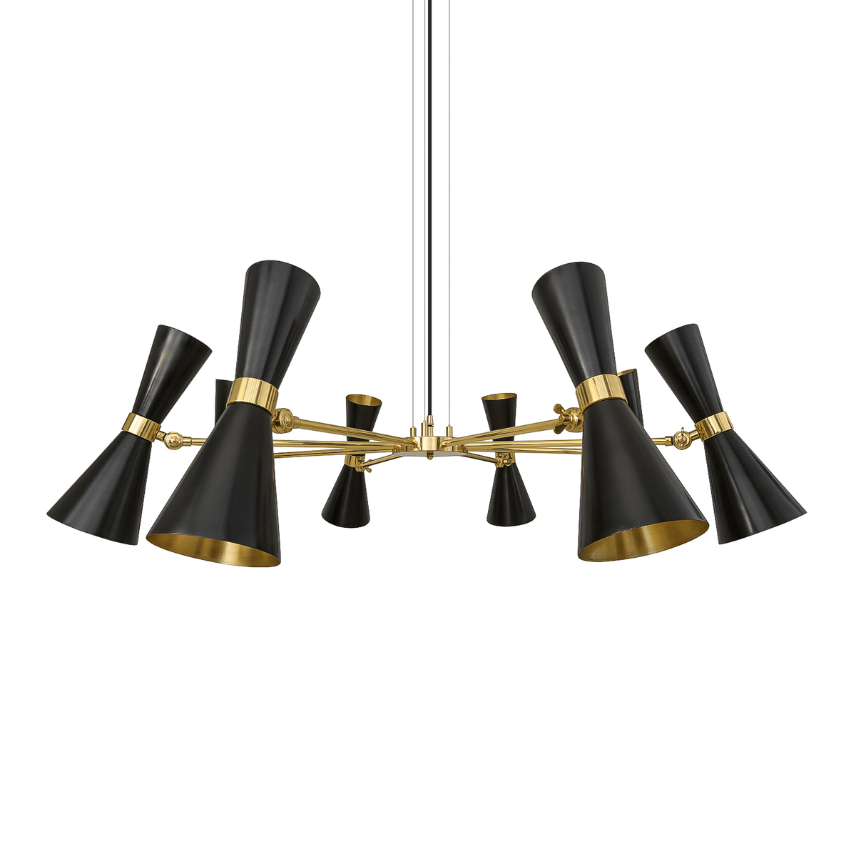Mullan Cairo Mid-Century Chandelier Eight-Arm - Powder-Coated Matte Black / Polished Brass Finish
