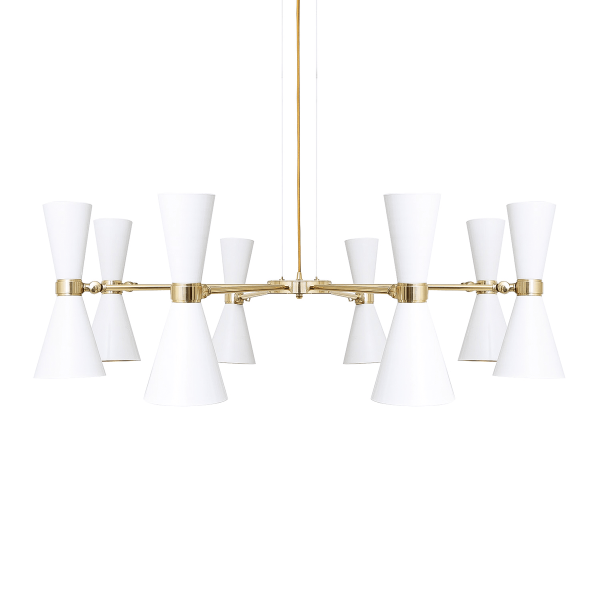 Mullan Cairo Mid-Century Chandelier Eight-Arm - Powder-Coated White / Polished Brass Finish