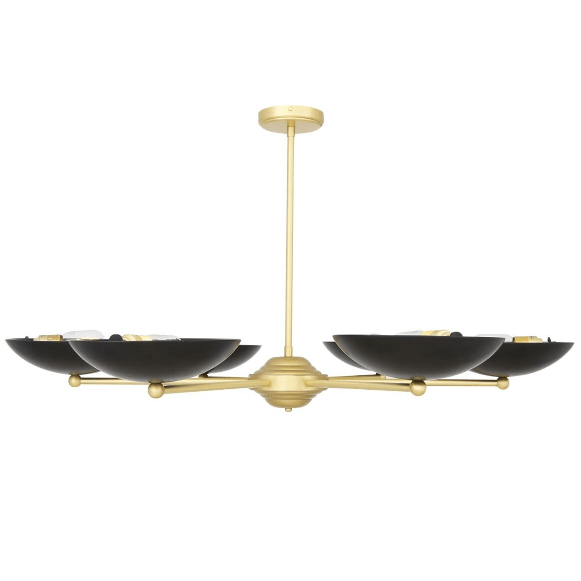 Mullan Newbury Modern Brass Chandelier with Black Metal Shades - Polished Brass Finish