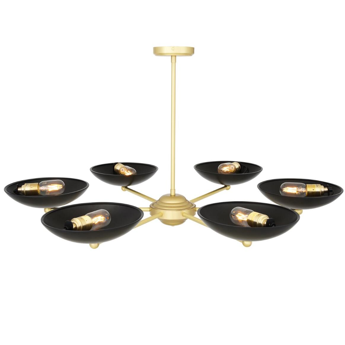 Mullan Newbury Modern Brass Chandelier with Black Metal Shades - Polished Brass Finish