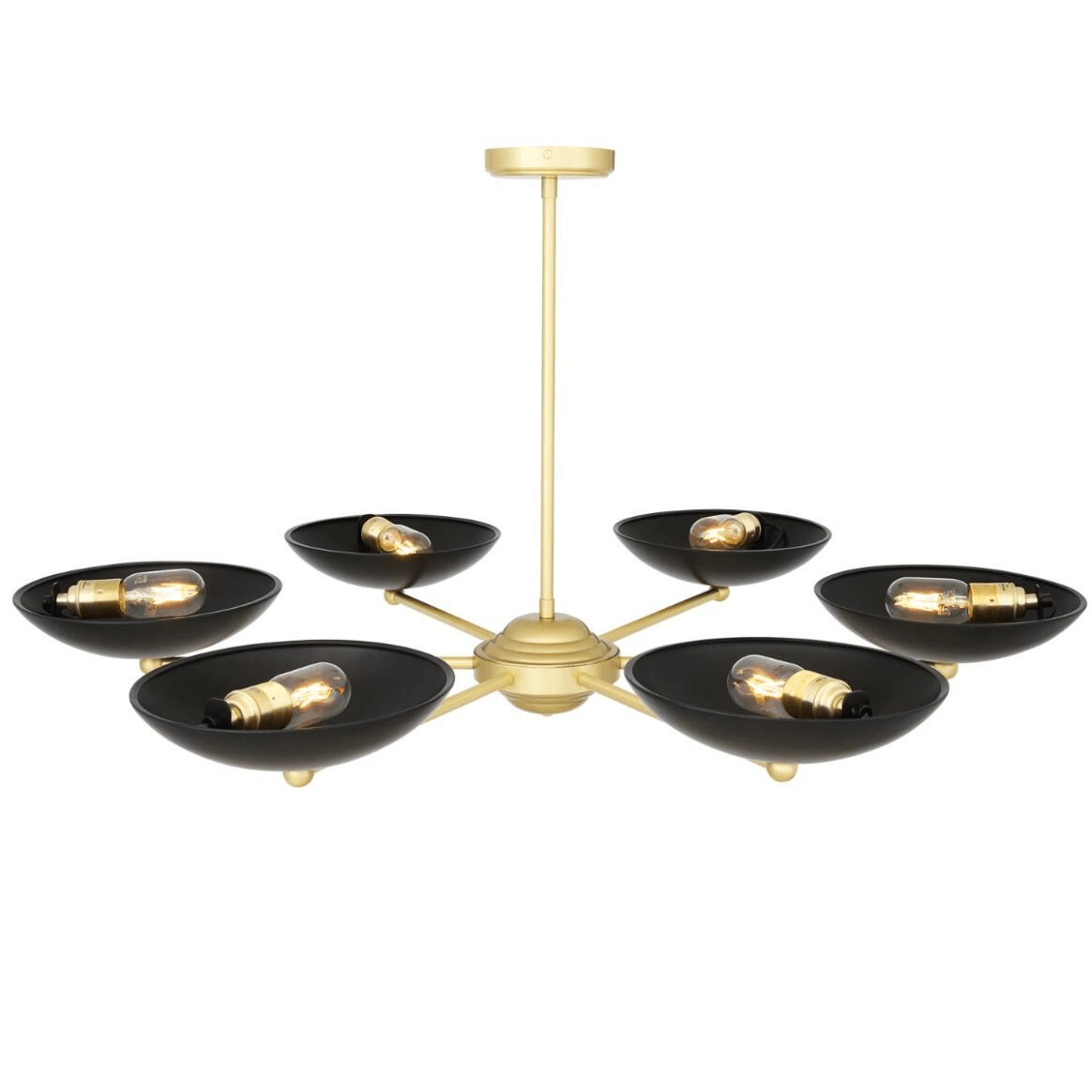 Mullan Newbury Modern Brass Chandelier with Black Metal Shades - Polished Brass Finish