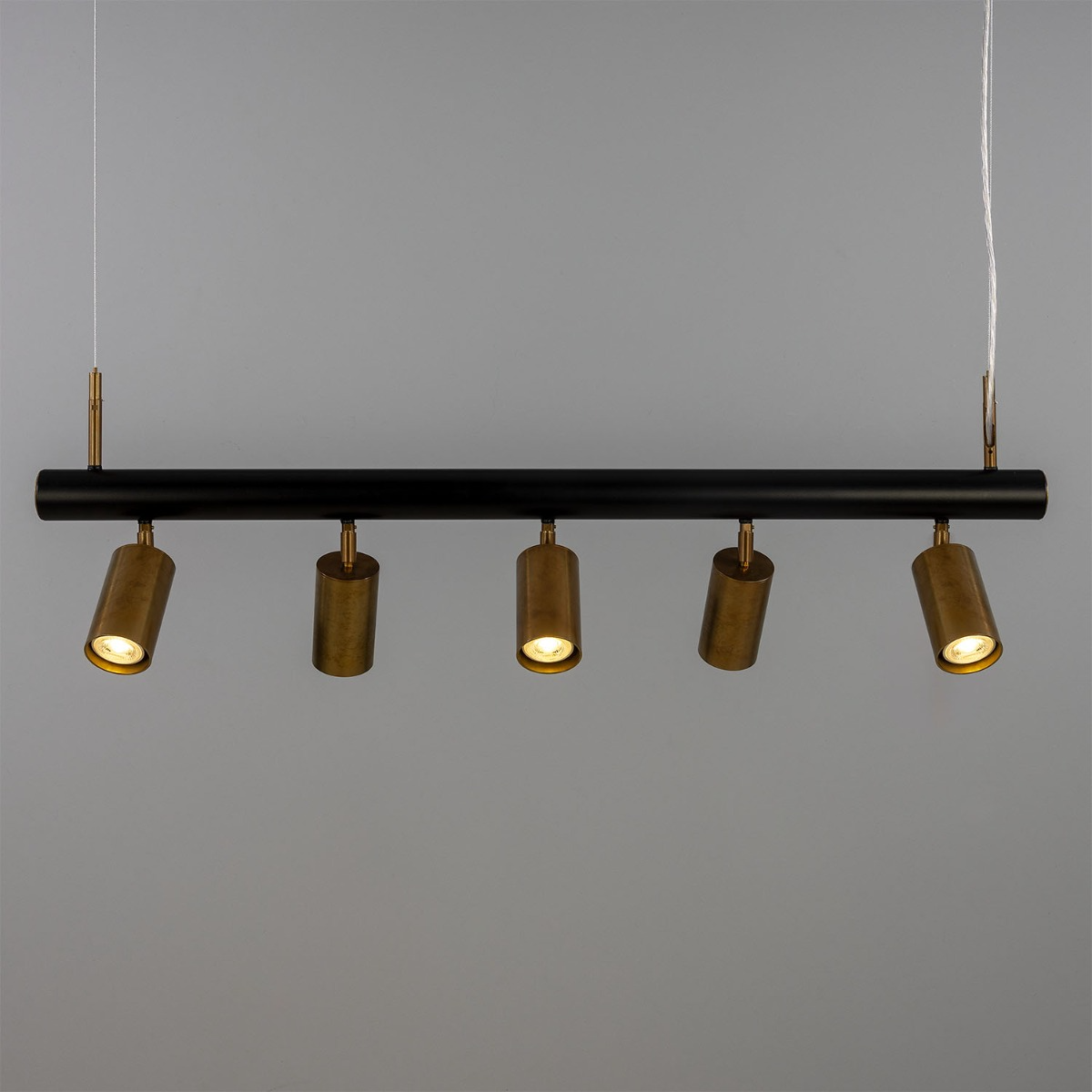 Mullan Watson Five Light Linear Island Pendant 100cm IP20 - Matte Black & Antique Brass Finish