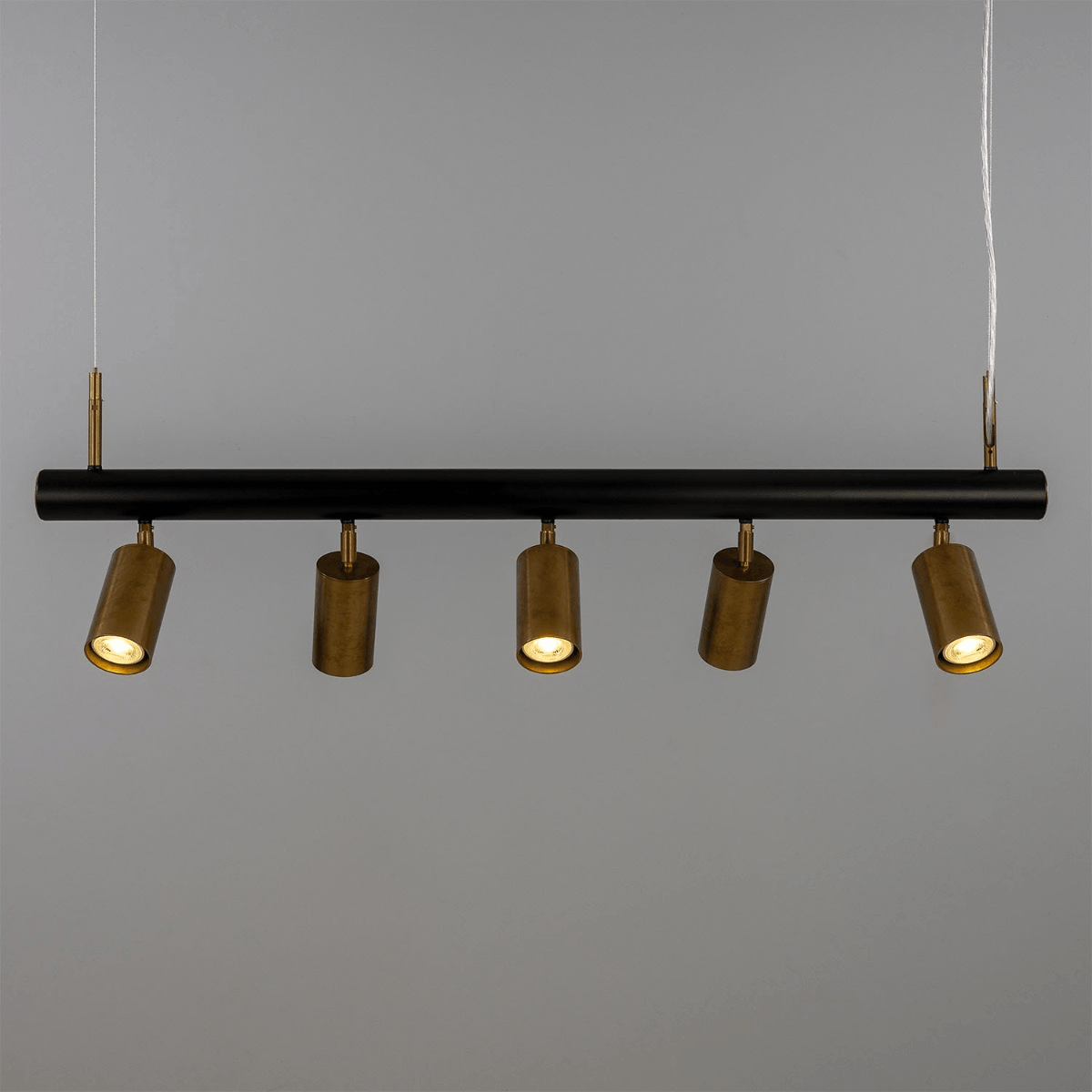 Mullan Watson Five Light Linear Island Pendant 100cm IP20 - Matte Black & Antique Brass Finish