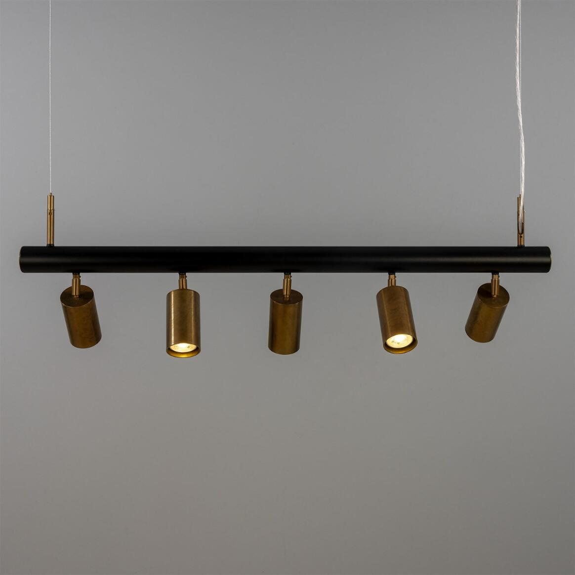 Mullan Watson Five Light Linear Island Pendant 100cm IP20 - Matte Black & Antique Brass Finish