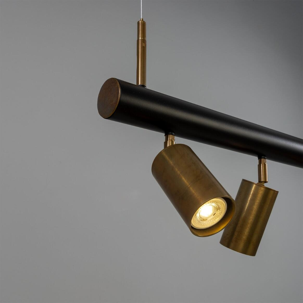 Mullan Watson Five Light Linear Island Pendant 100cm IP20 - Matte Black & Antique Brass Finish
