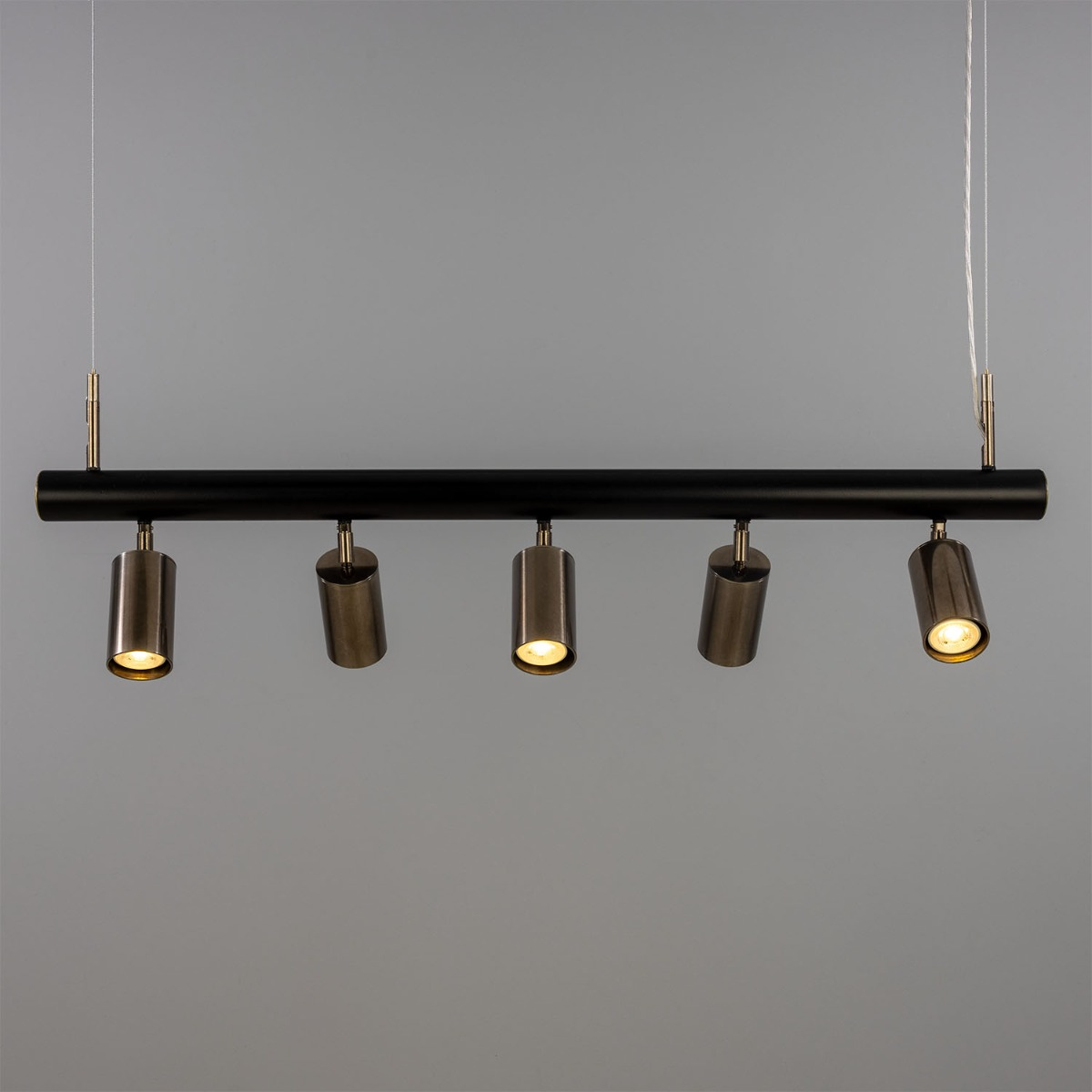 Mullan Watson Five Light Linear Island Pendant 100cm IP20 - Matte Black & Antique Silver Finish