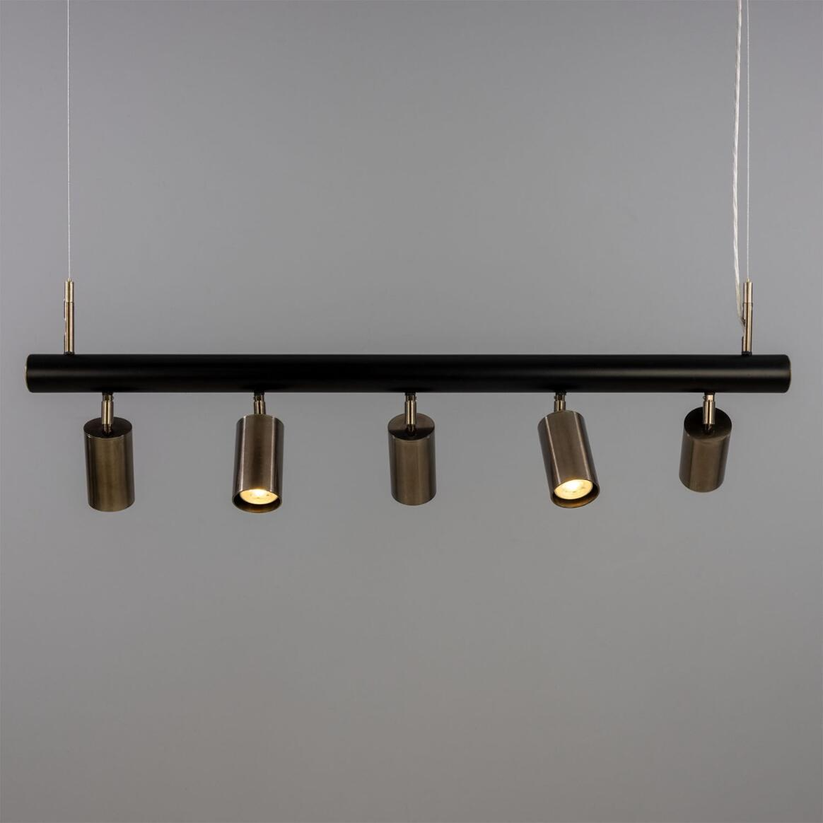 Mullan Watson Five Light Linear Island Pendant 100cm IP20 - Matte Black & Antique Silver Finish