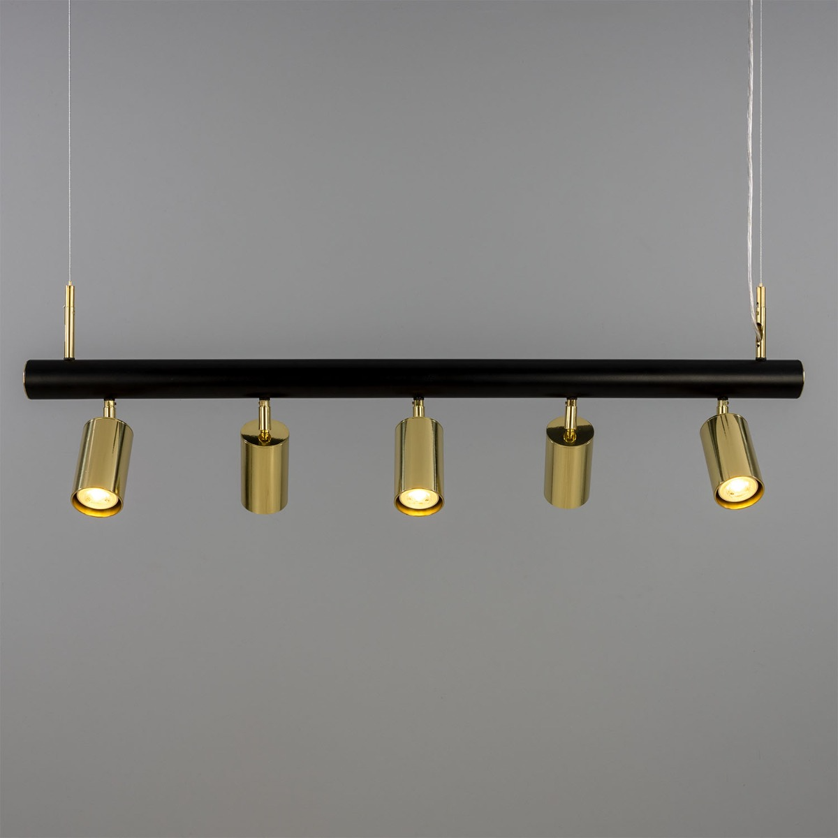Mullan Watson Five Light Linear Island Pendant 100cm IP20 - Matte Black & Polished Brass Finish