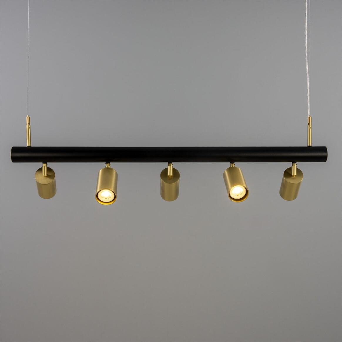 Mullan Watson Five Light Linear Island Pendant 100cm IP20 - Matte Black & Polished Brass Finish
