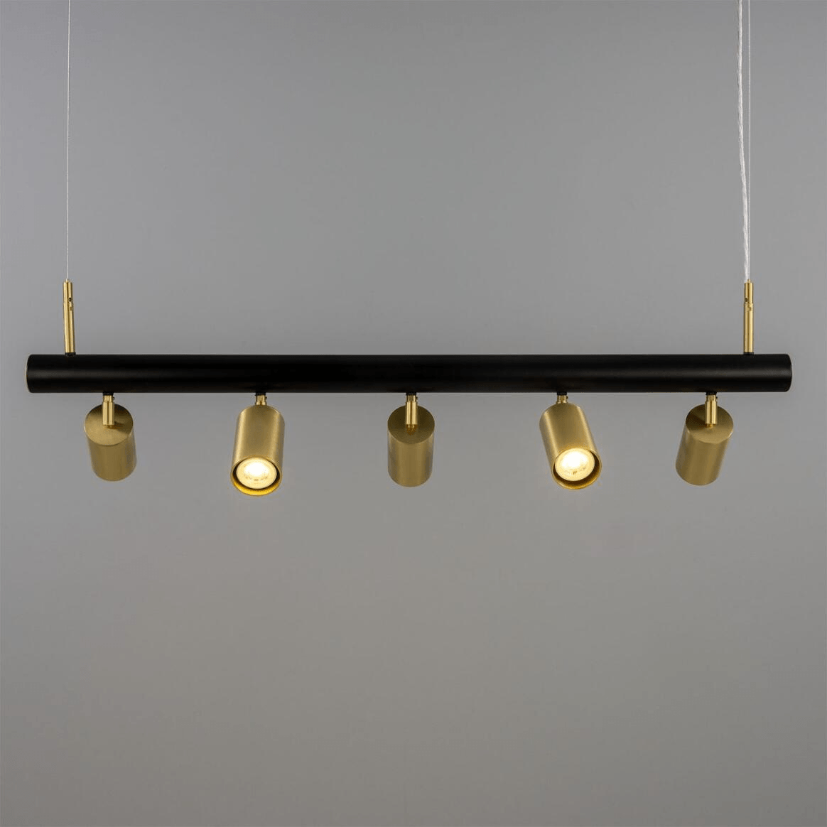 Mullan Watson Five Light Linear Island Pendant 100cm IP20 - Matte Black & Polished Brass Finish