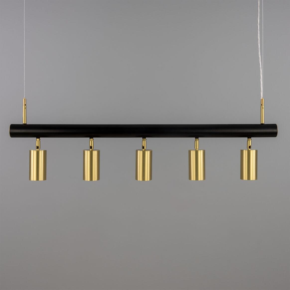 Mullan Watson Five Light Linear Island Pendant 100cm IP20 - Matte Black & Polished Brass Finish