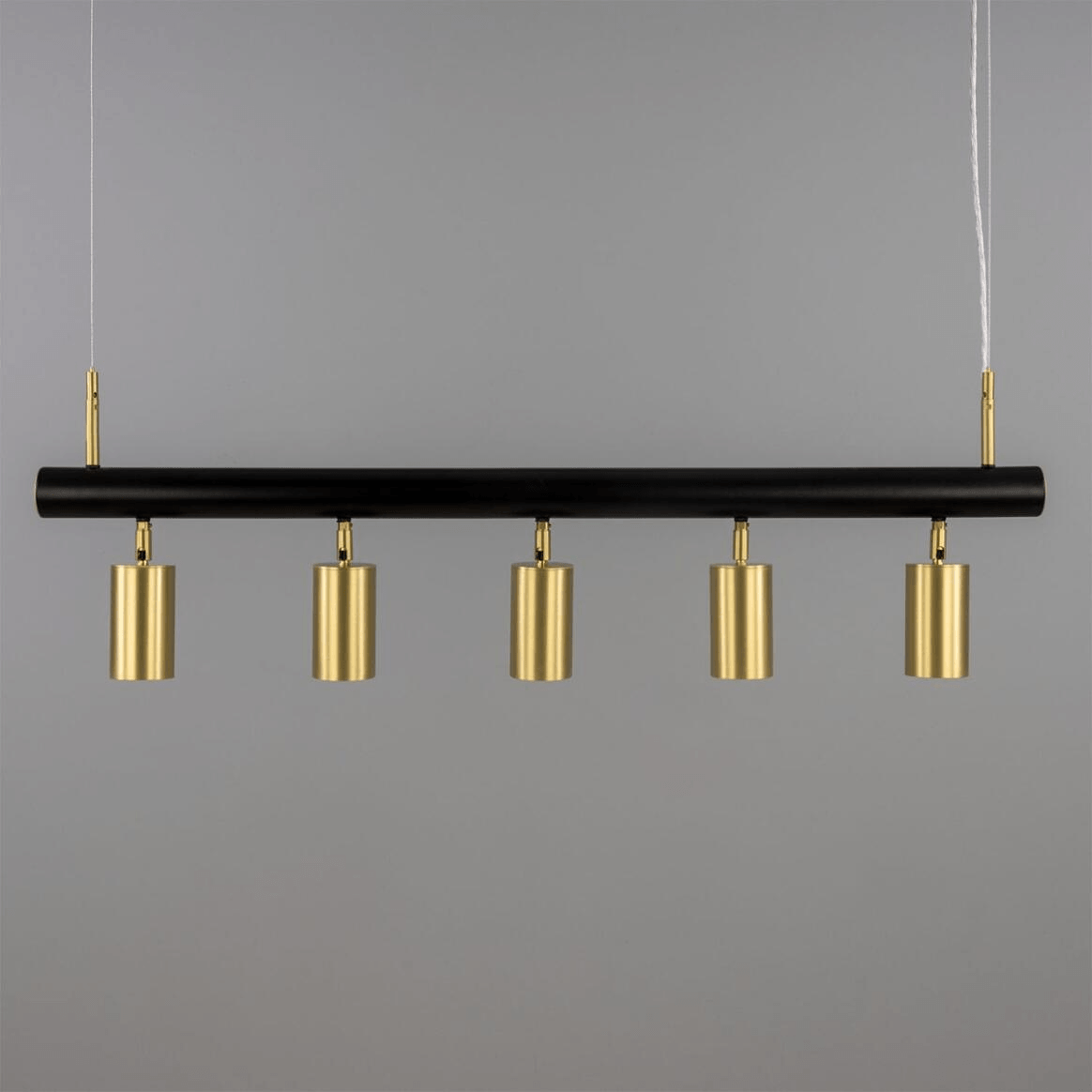 Mullan Watson Five Light Linear Island Pendant 100cm IP20 - Matte Black & Polished Brass Finish