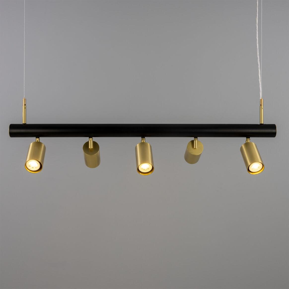 Mullan Watson Five Light Linear Island Pendant 100cm IP20 - Matte Black & Polished Brass Finish