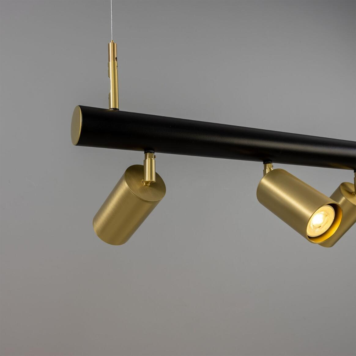 Mullan Watson Five Light Linear Island Pendant 100cm IP20 - Matte Black & Polished Brass Finish