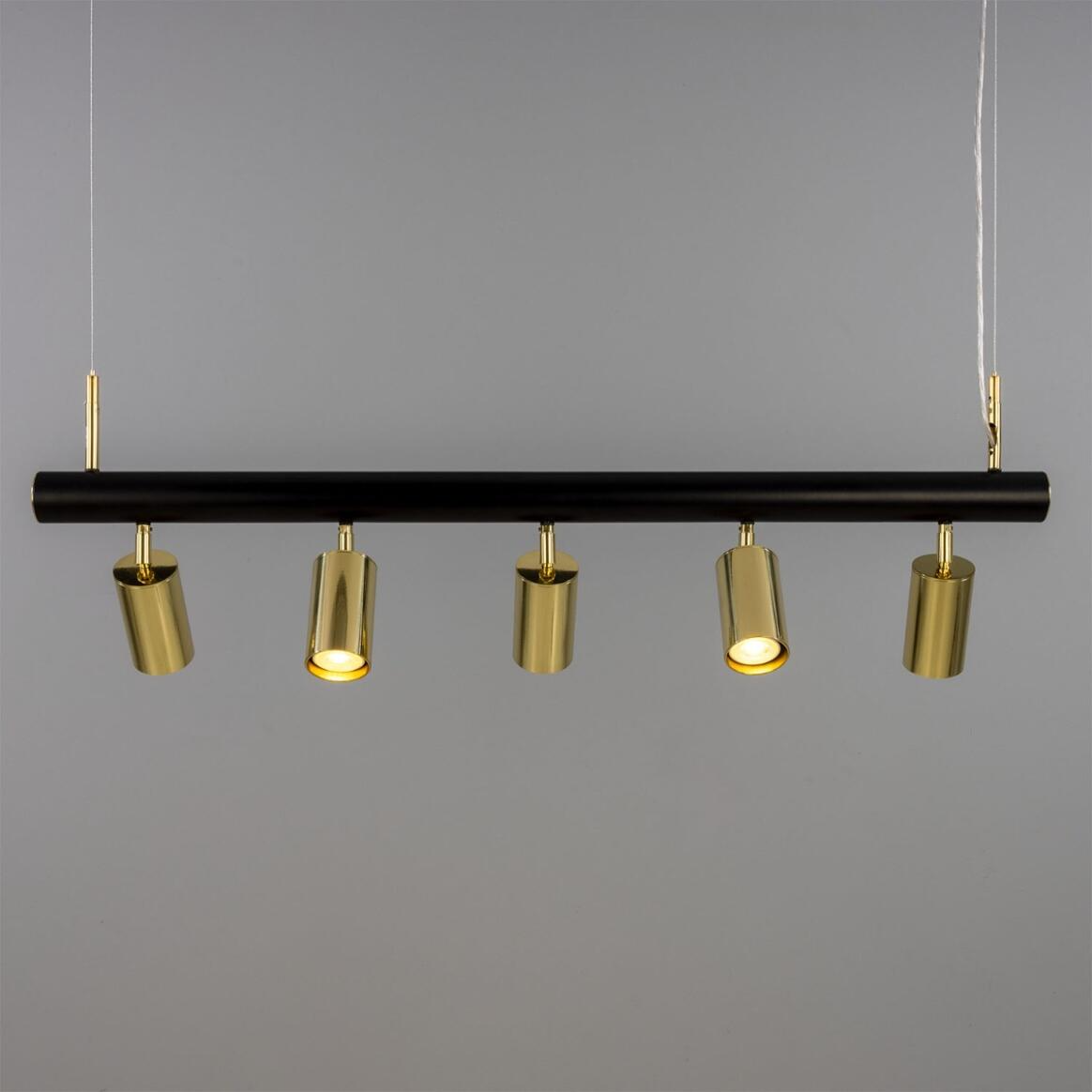 Mullan Watson Five Light Linear Island Pendant 100cm IP20 - Matte Black & Satin Brass Finish