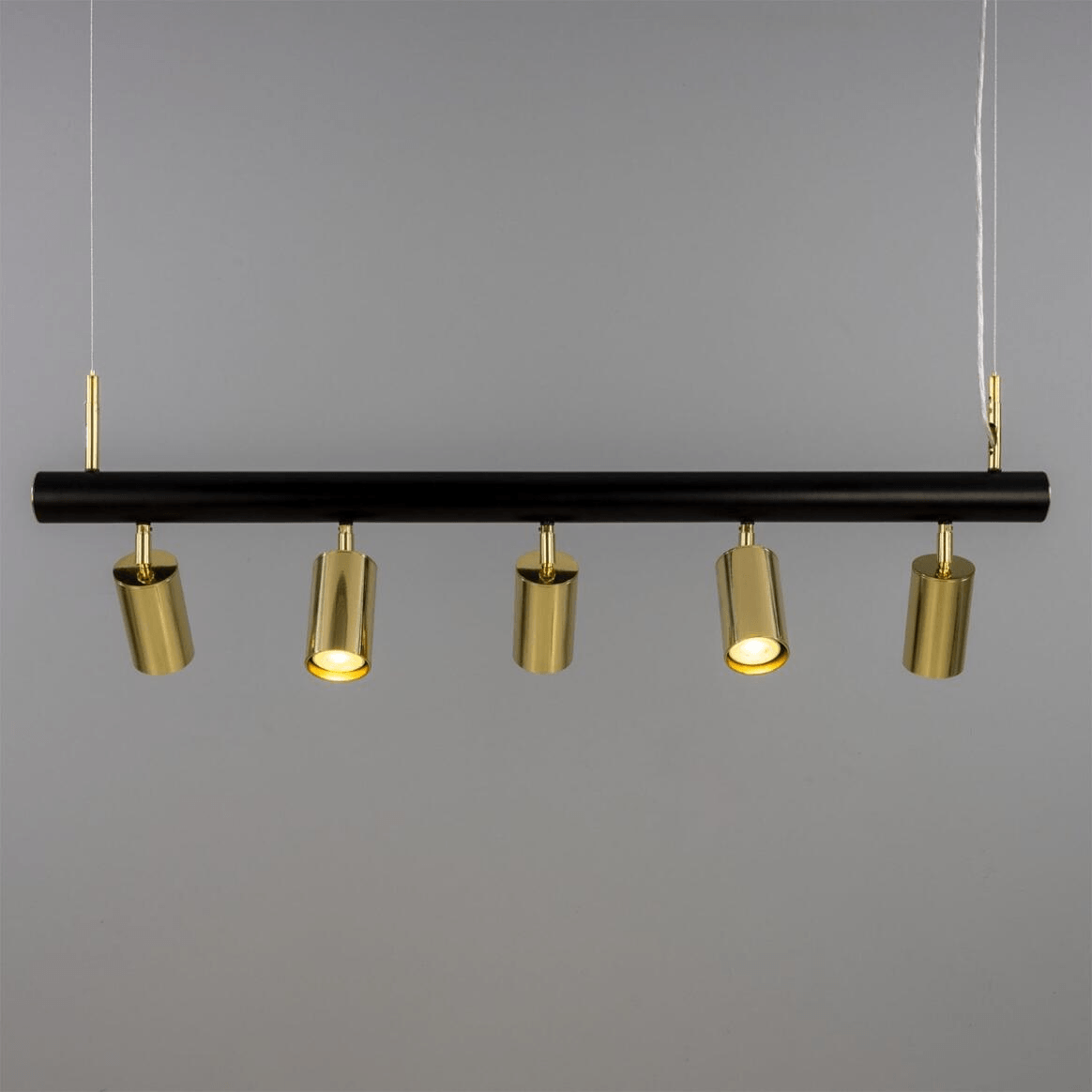 Mullan Watson Five Light Linear Island Pendant 100cm IP20 - Matte Black & Satin Brass Finish