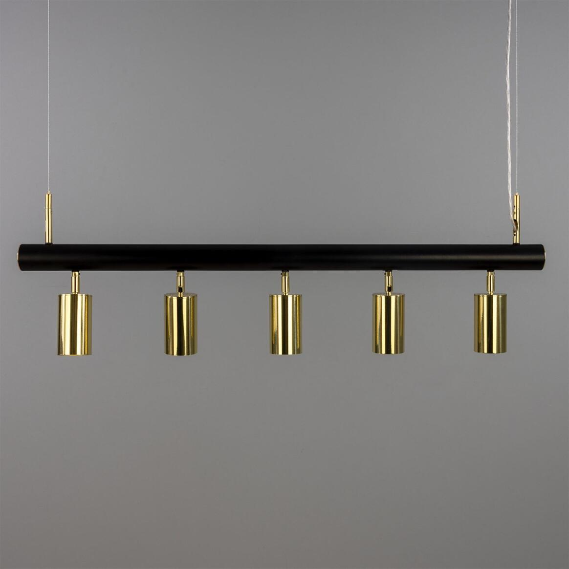 Mullan Watson Five Light Linear Island Pendant 100cm IP20 - Matte Black & Satin Brass Finish