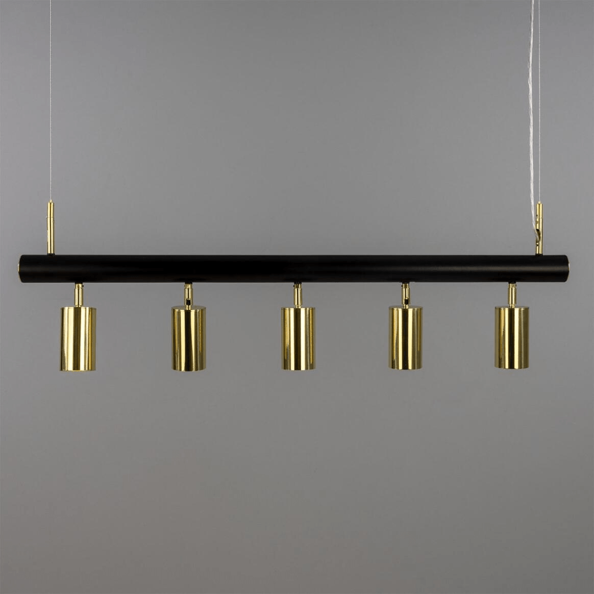 Mullan Watson Five Light Linear Island Pendant 100cm IP20 - Matte Black & Satin Brass Finish