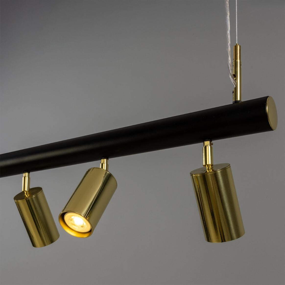 Mullan Watson Five Light Linear Island Pendant 100cm IP20 - Matte Black & Satin Brass Finish