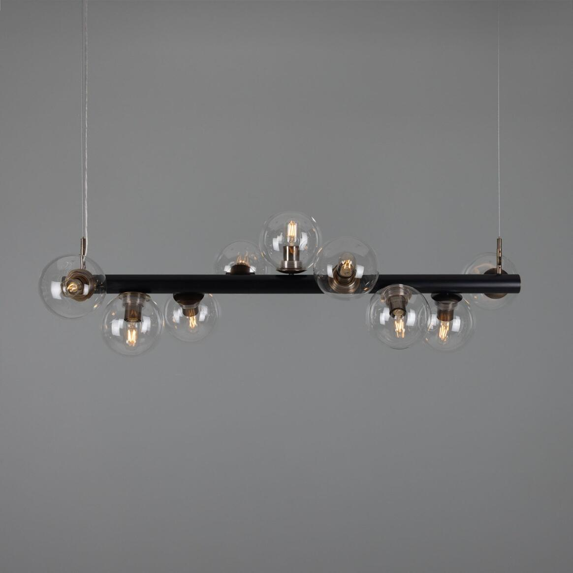 Mullan Moriarty Linear Island Pendant Light Nine-Light - Powder-Coated Matte Black and Antique Brass Finish