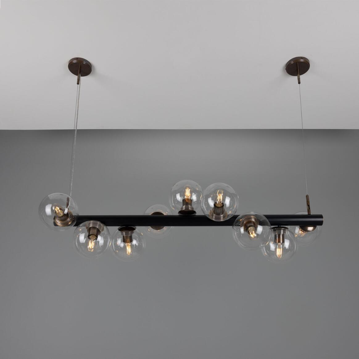 Mullan Moriarty Linear Island Pendant Light Nine-Light - Powder-Coated Matte Black and Antique Brass Finish