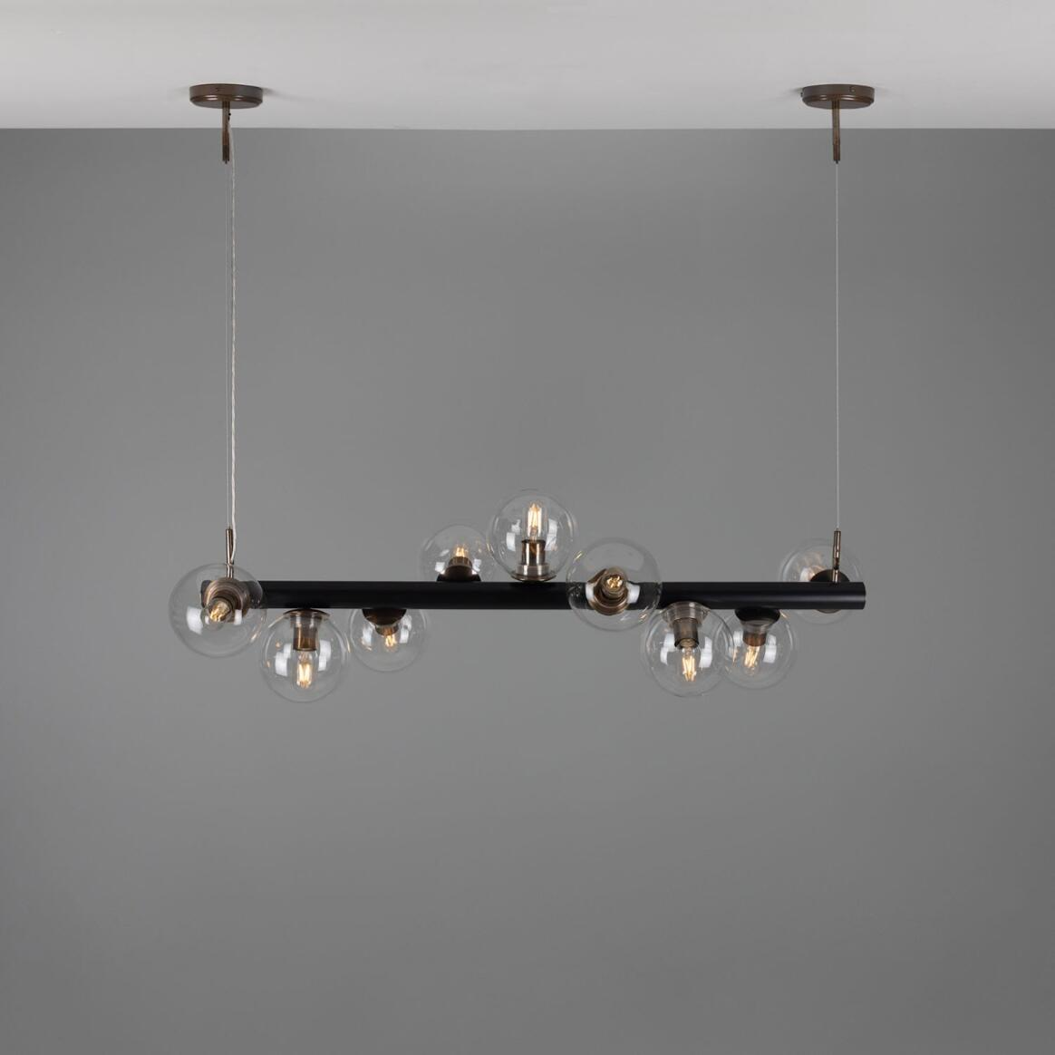 Mullan Moriarty Linear Island Pendant Light Nine-Light - Powder-Coated Matte Black and Antique Brass Finish